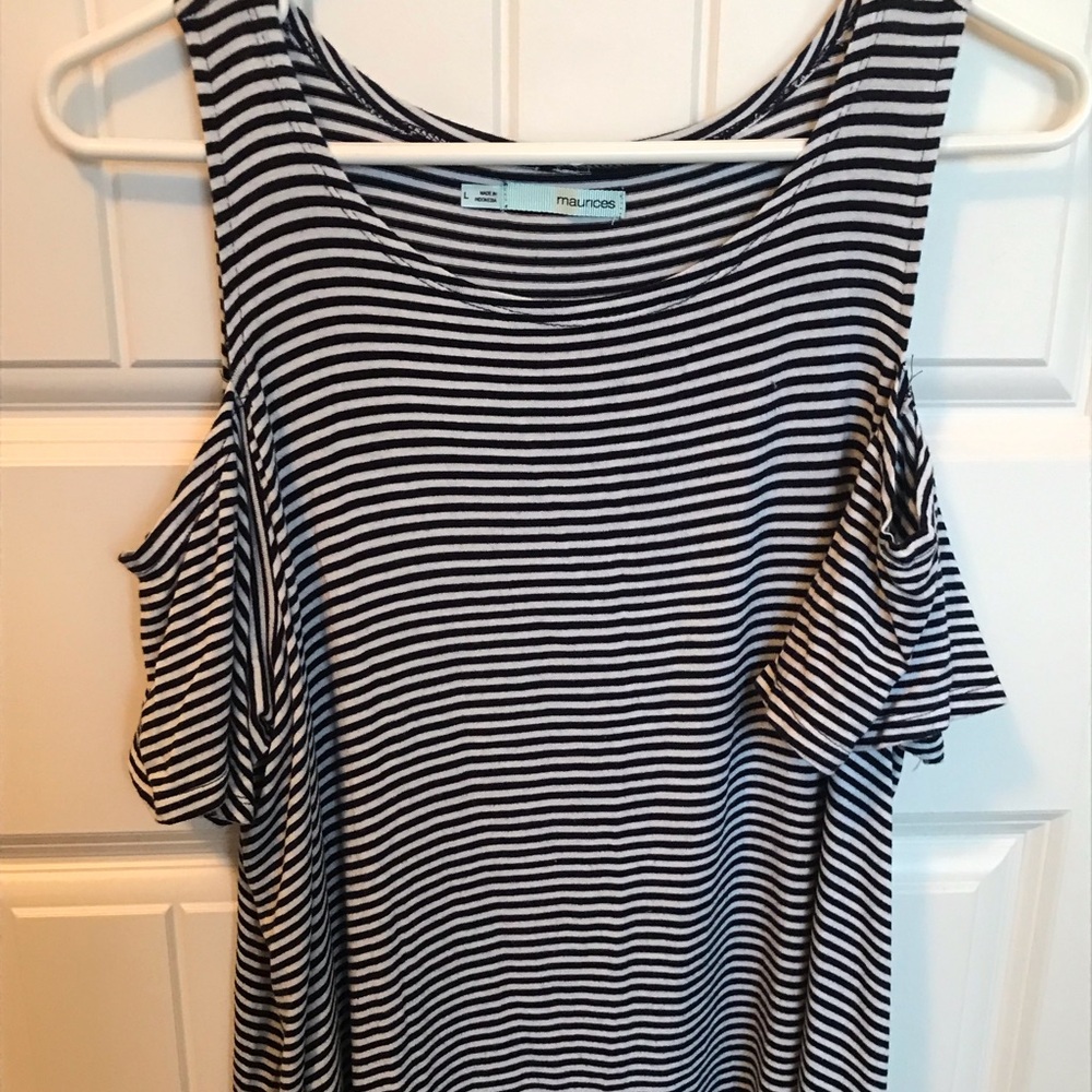 Maurice’s Navy Striped Cold Shoulder Top